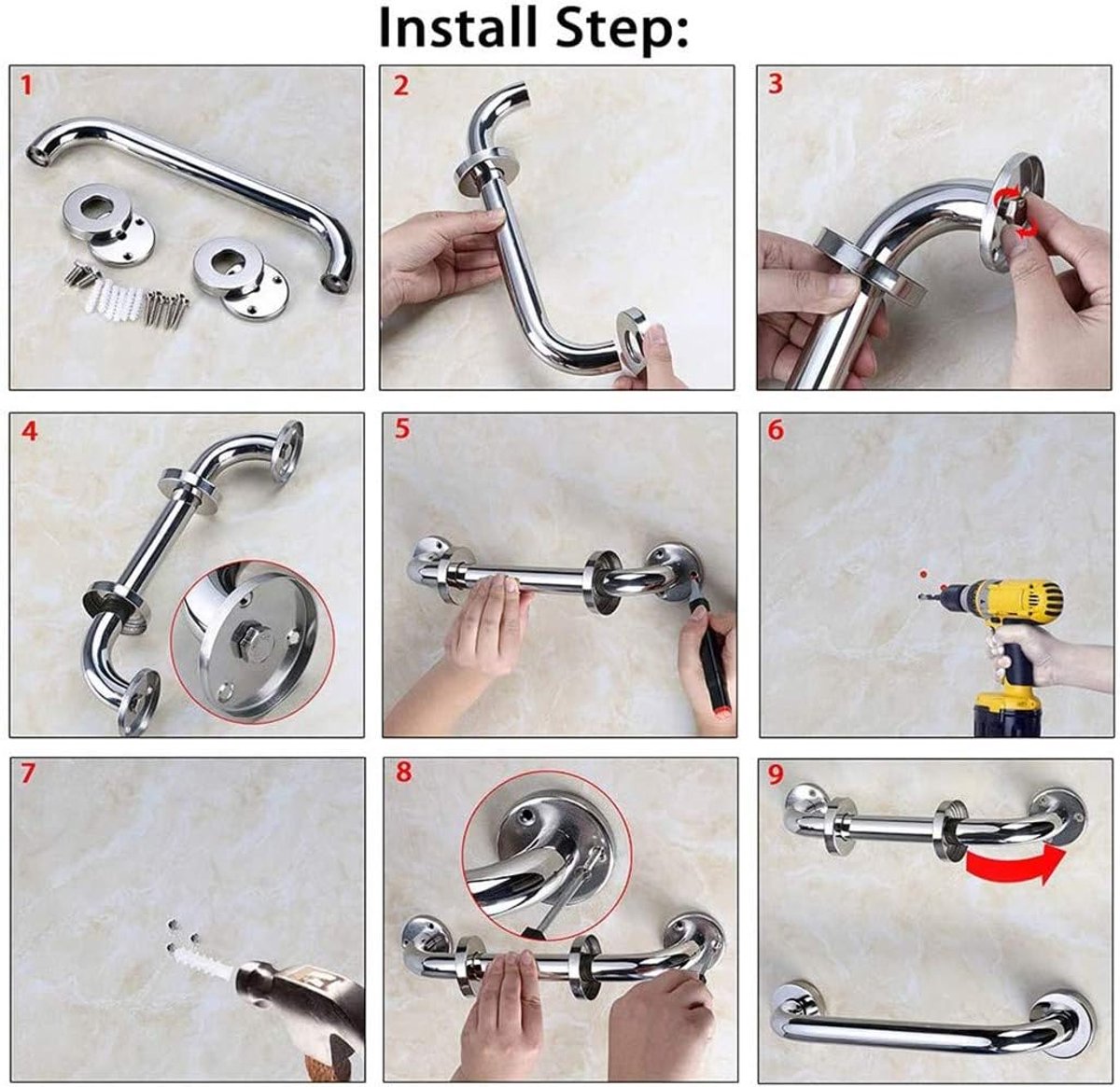 Shower Grab Bar - Stainless Steel - Bathroom Heavy Duty Safety Grab Bars - for the Elderly, Disabled, and Children - Non-Slip Grab Bar - Kitchen - Stairs — image 2