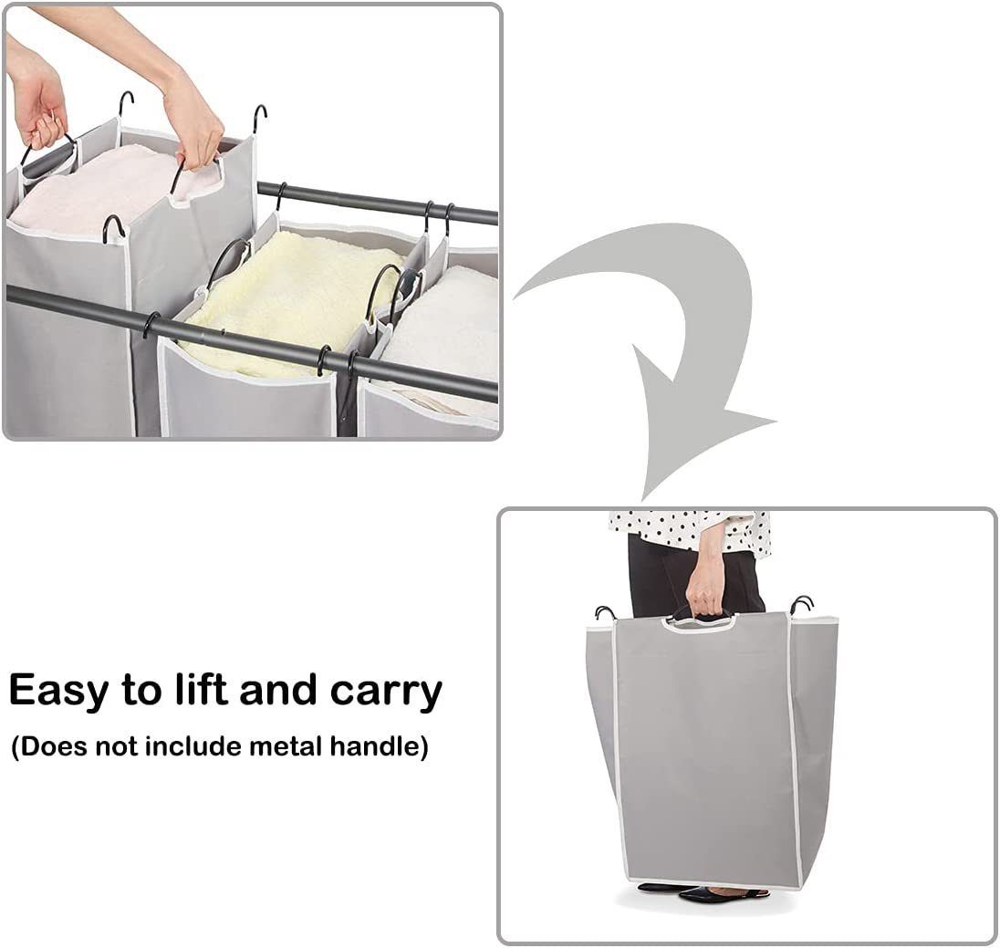 2 Pcs Laundry Sorter Replacement Bags Hamper Cart Removable Replacement Laundry Storage Organizer Bag Hamper Liner, No Hooks (Gray) — image 3