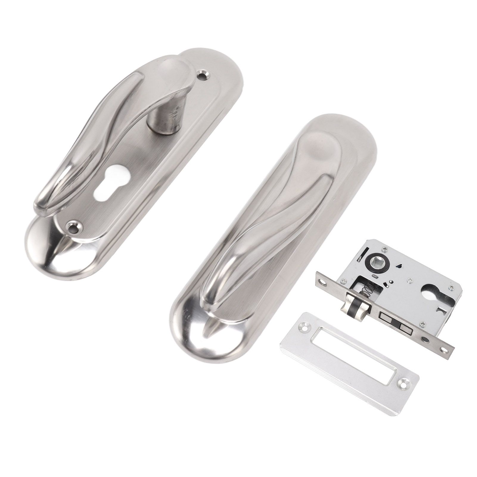 Door Entry Handle Set Stainless Steel Plate Door Lever Cylinder Lock Keys Kit for Household โ image 4
