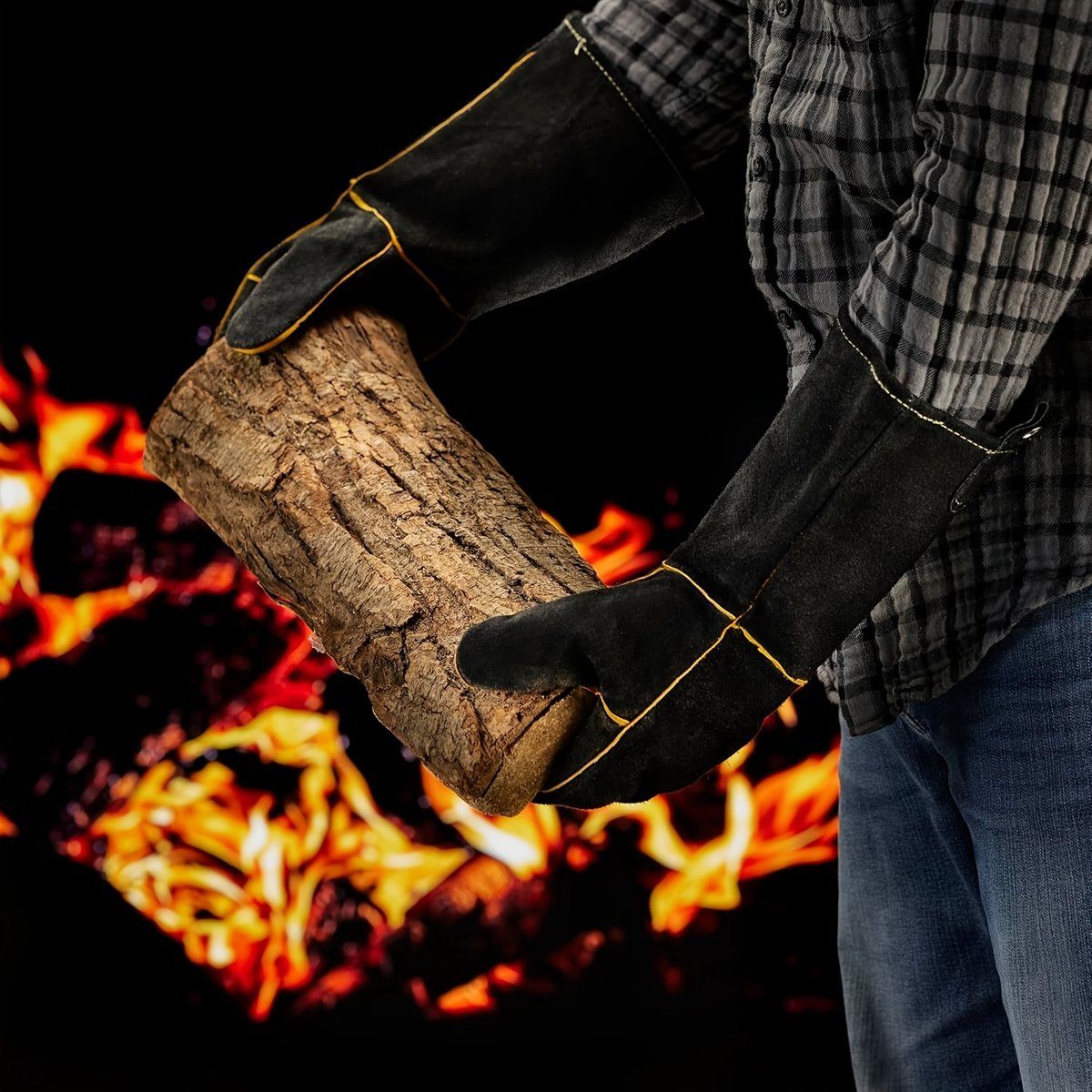 BBQ Gloves, Cowhide Leather, Heat Resistant up to 260°C, Barbecue Gloves, non slip Grip and Reinforced Palm, For Fireplace, Hearth and Grill — image 2