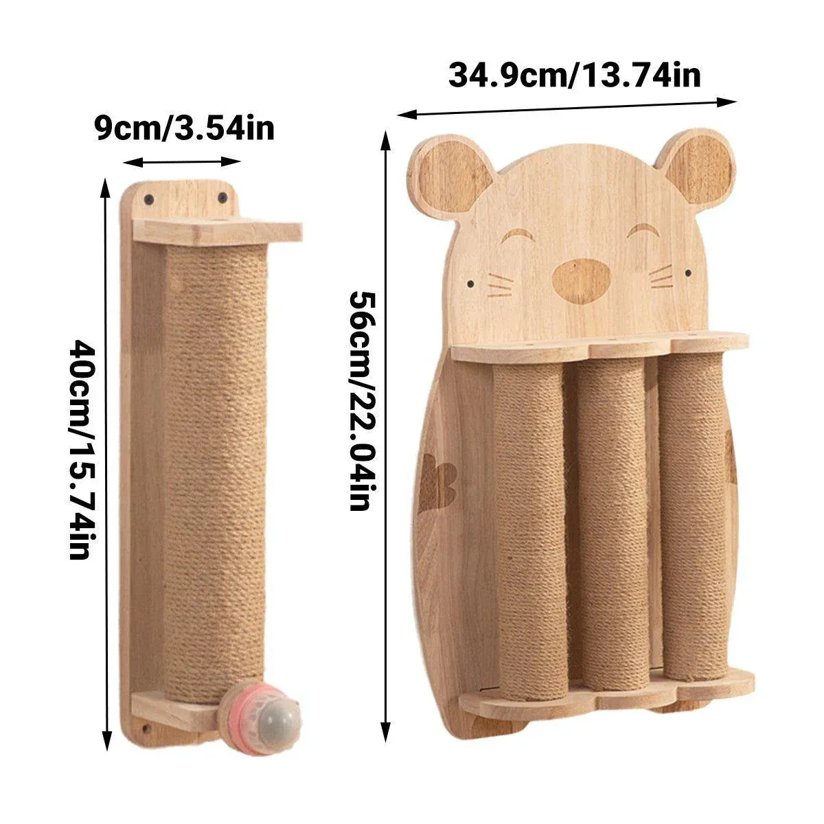 2Style Wood Wall-Mounted Natural Sisal Rope Cat Scratching Claw Grinding Pet Toy - Mouse-Solid Wood โ image 4