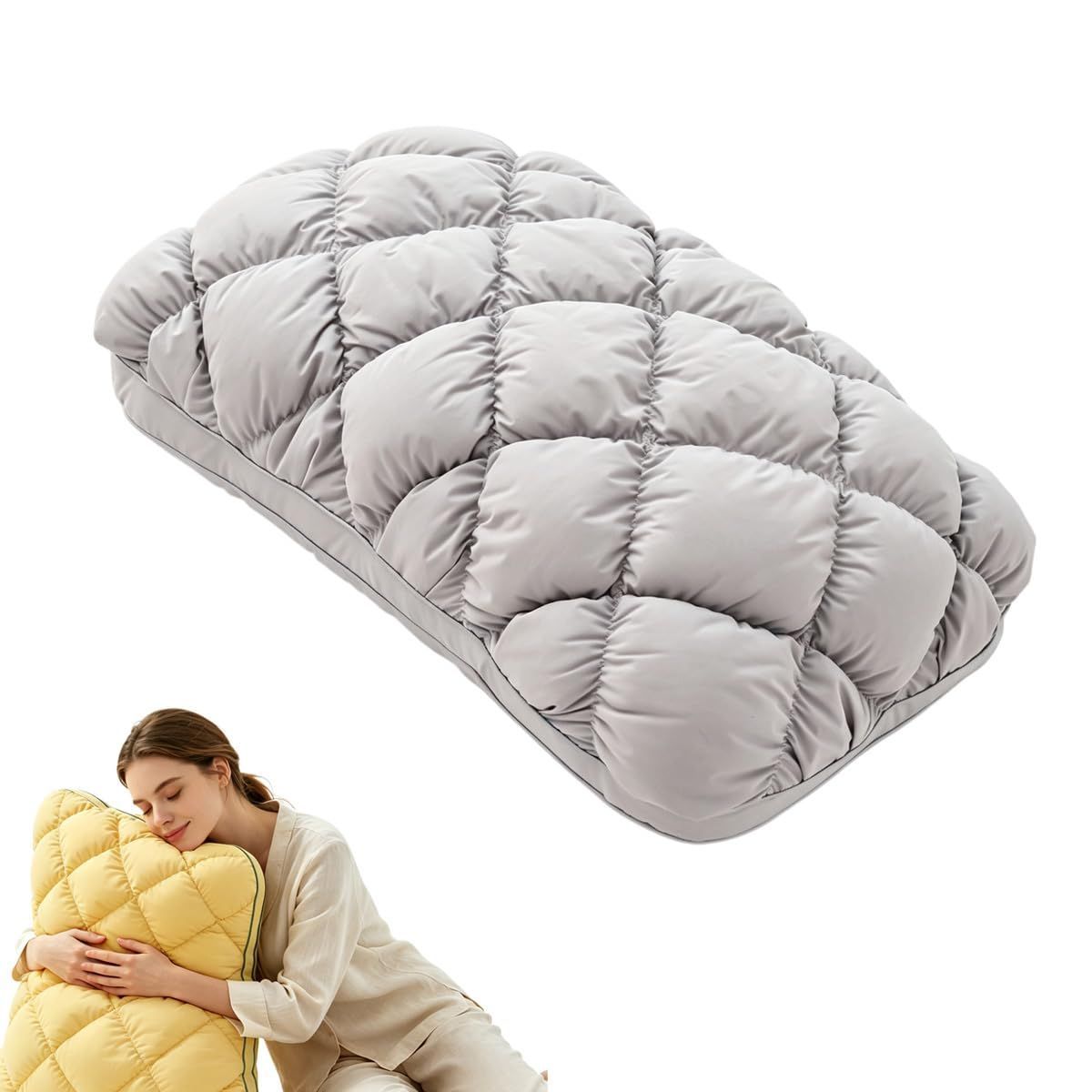 Mellow Sleep Pillow Puff, Pineapple Bun Fluffy Quilted Bed Pillow for Hot Sleepers, Cooling Marshmallow-Soft Sleeping Cushion, Comfy College Dorm — image 4