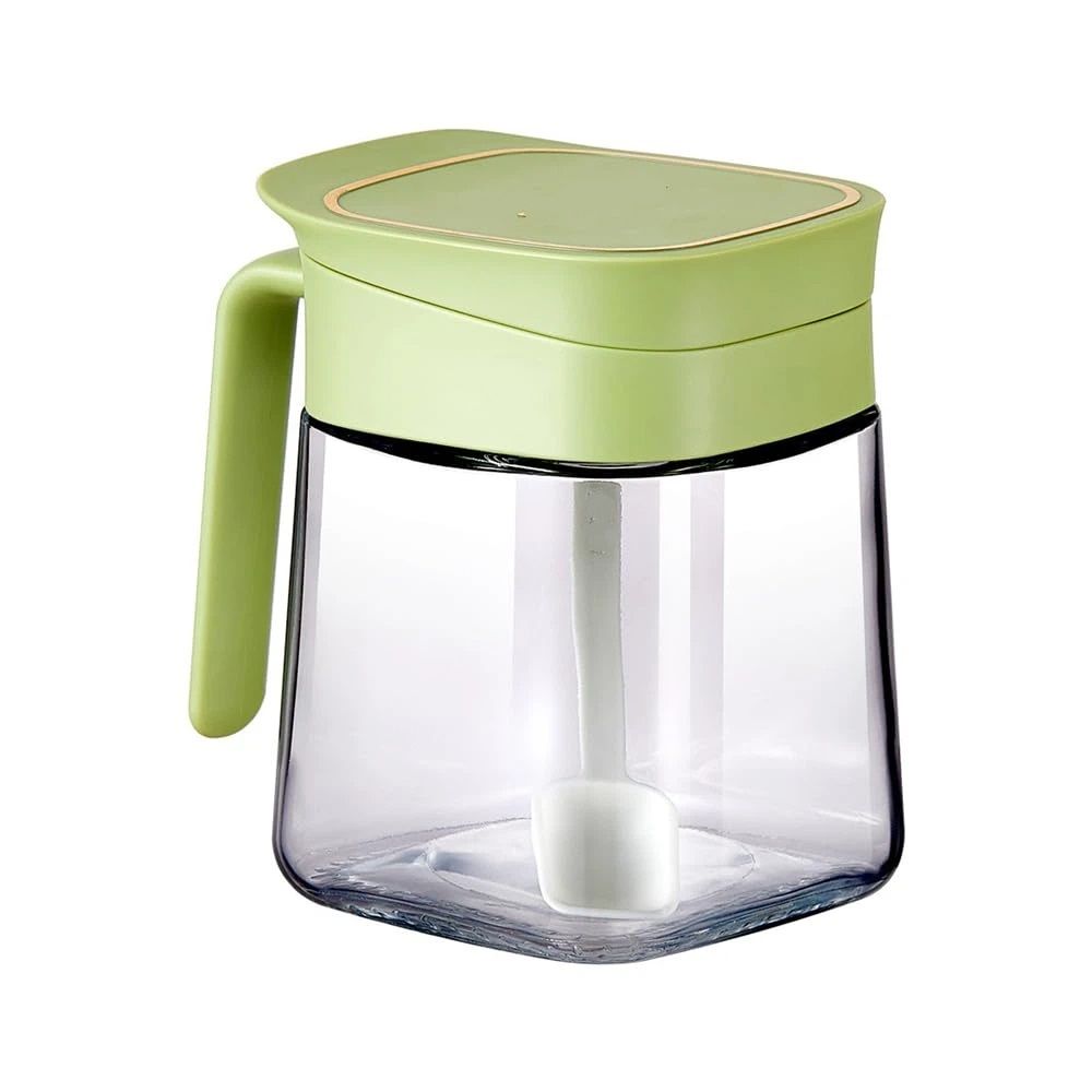 12.3 oz Airtight Sealing Condiment Container, One-Touch Open Glass Seasoning Box, Leakproof Moistureproof Kitchen Storage Jar for Spices, Salt, Sugar, and Dry