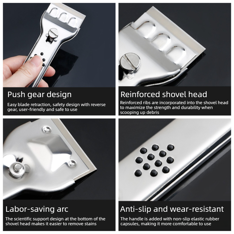 Stainless Steel Multi-Functional Cleaning Scraper, Glue & Stain Remover for Glass Tile, with 5 Replacement Blades — image 2