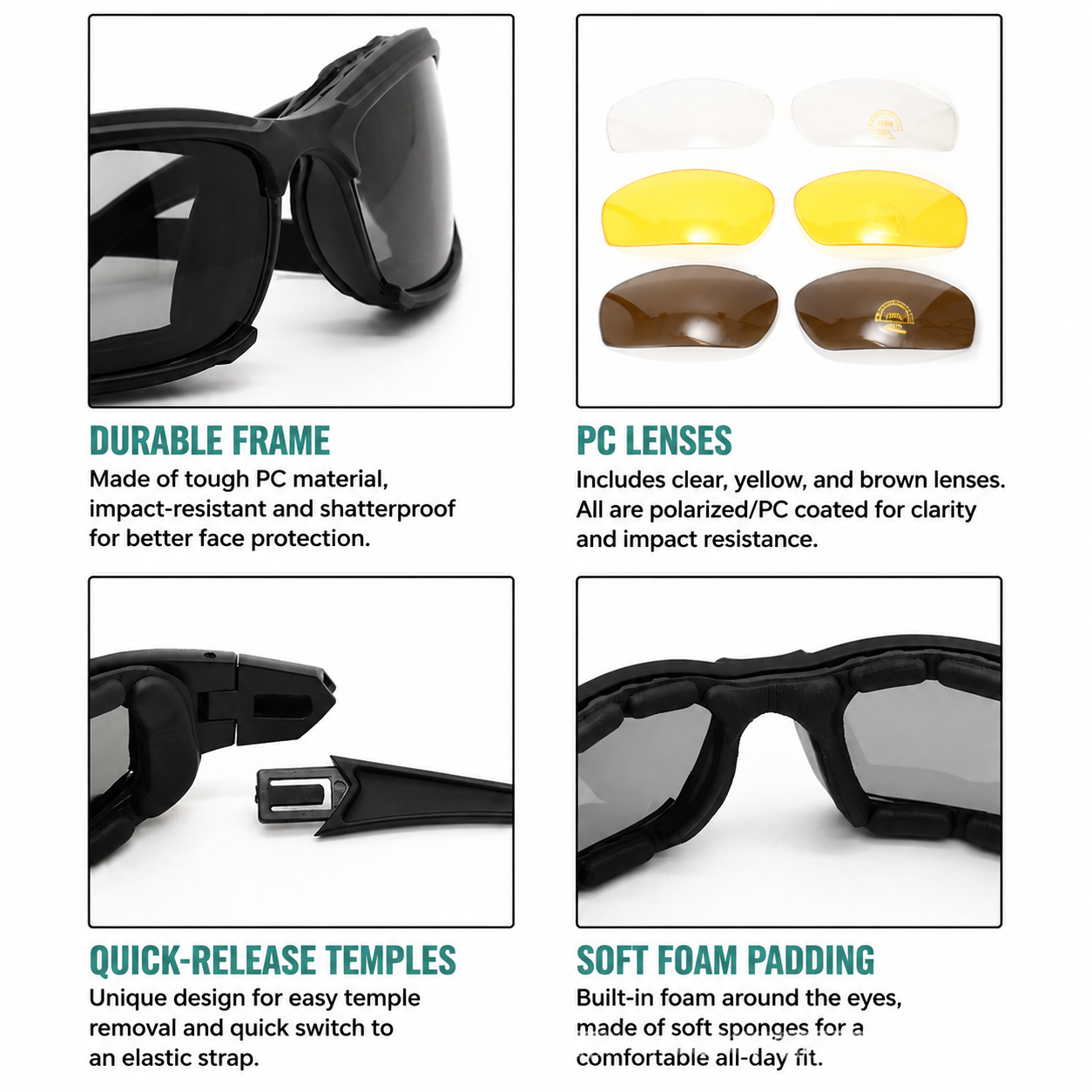 Black Tactical Protection Goggles with Storage Box and Elastic Straps (Polarized 4-Lens Set) - Windproof, Dustproof, UV Protection for Cycling, Tactical โ image 2