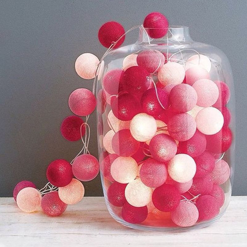 1 Set of 20 LED Pink 5cm Cotton Ball Battery Powered String Lights Christmas Gift Home Wedding Party Girl Bedroom Decoration Outdoor Indoor Table — image 6