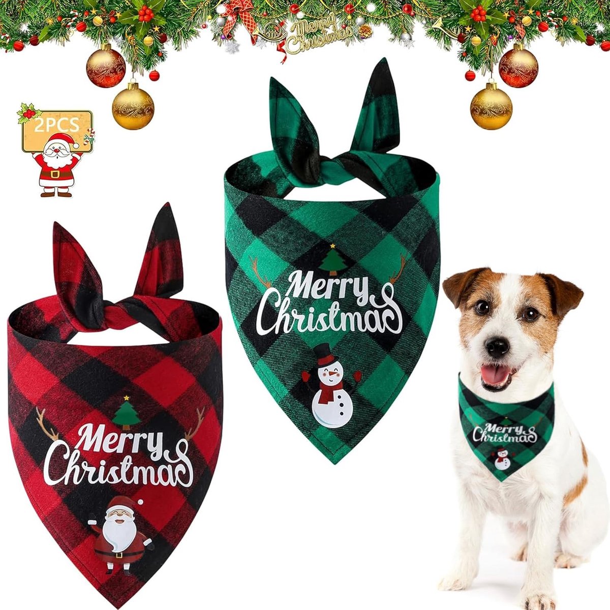 Christmas Dog Bandana - Neck Scarf For Your Pet Bandana Dog Cat - Triangular Cloth - For Small, Medium And Large Puppies - Adjustable Bandana - Red/Green