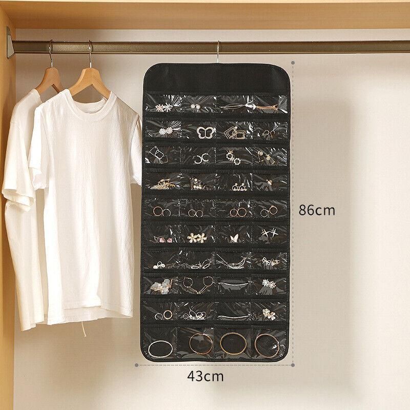 80 Pockets Jewelry Hanging Storage Organizer Holder Earring Display Pouch Bag - Grey — image 5