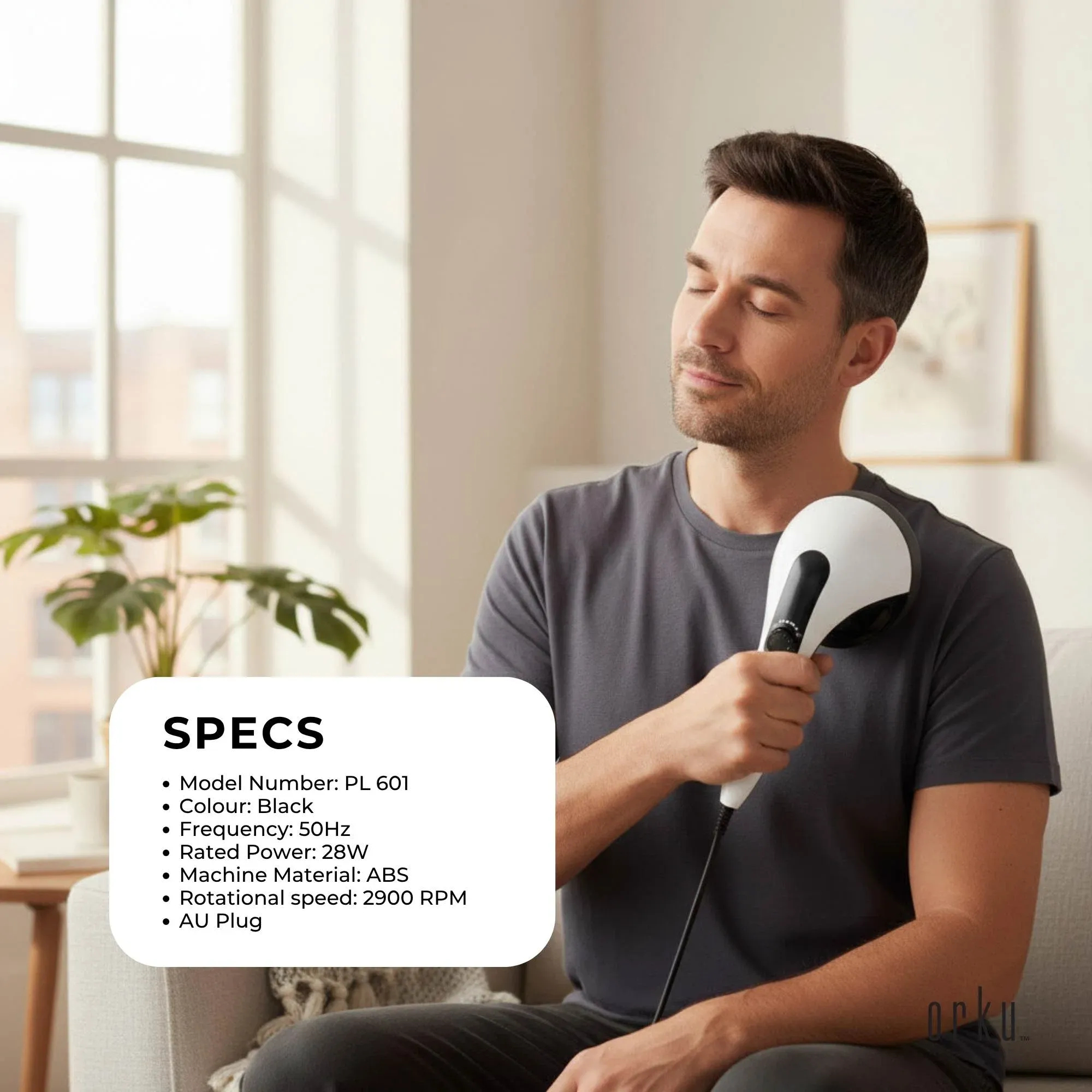 Orku Handheld Body Massager 4 Heads Adjustable Speed 28W Black โ image 5
