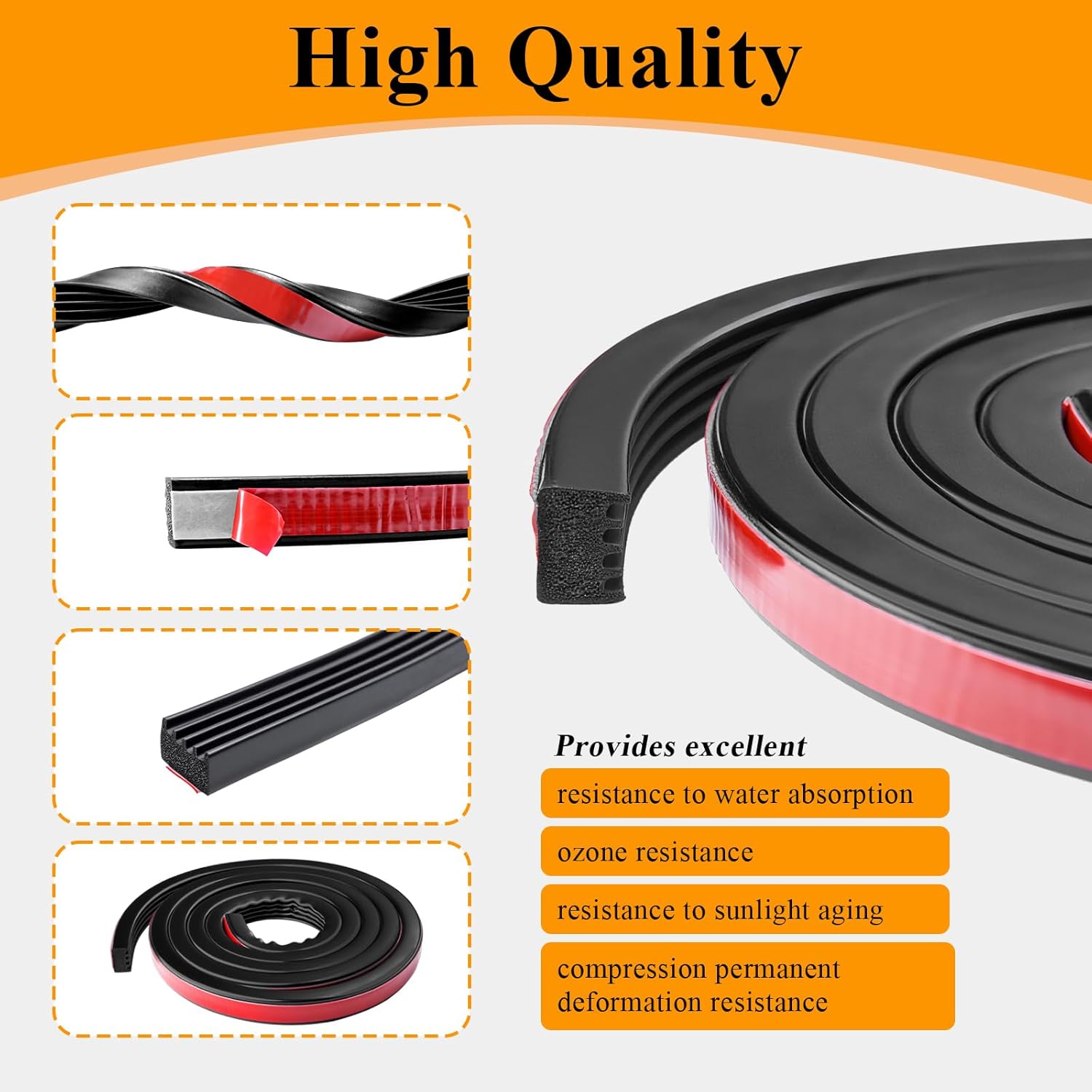 326A0004 Ribbed Bulkhead Seal Strip 3/5" X 65", Tonneau Cover Bulkhead/Service Kit/Self-Adhesive EPDM Foam Rubber Seal W/Tape/Ideal Weather Stripping — image 5