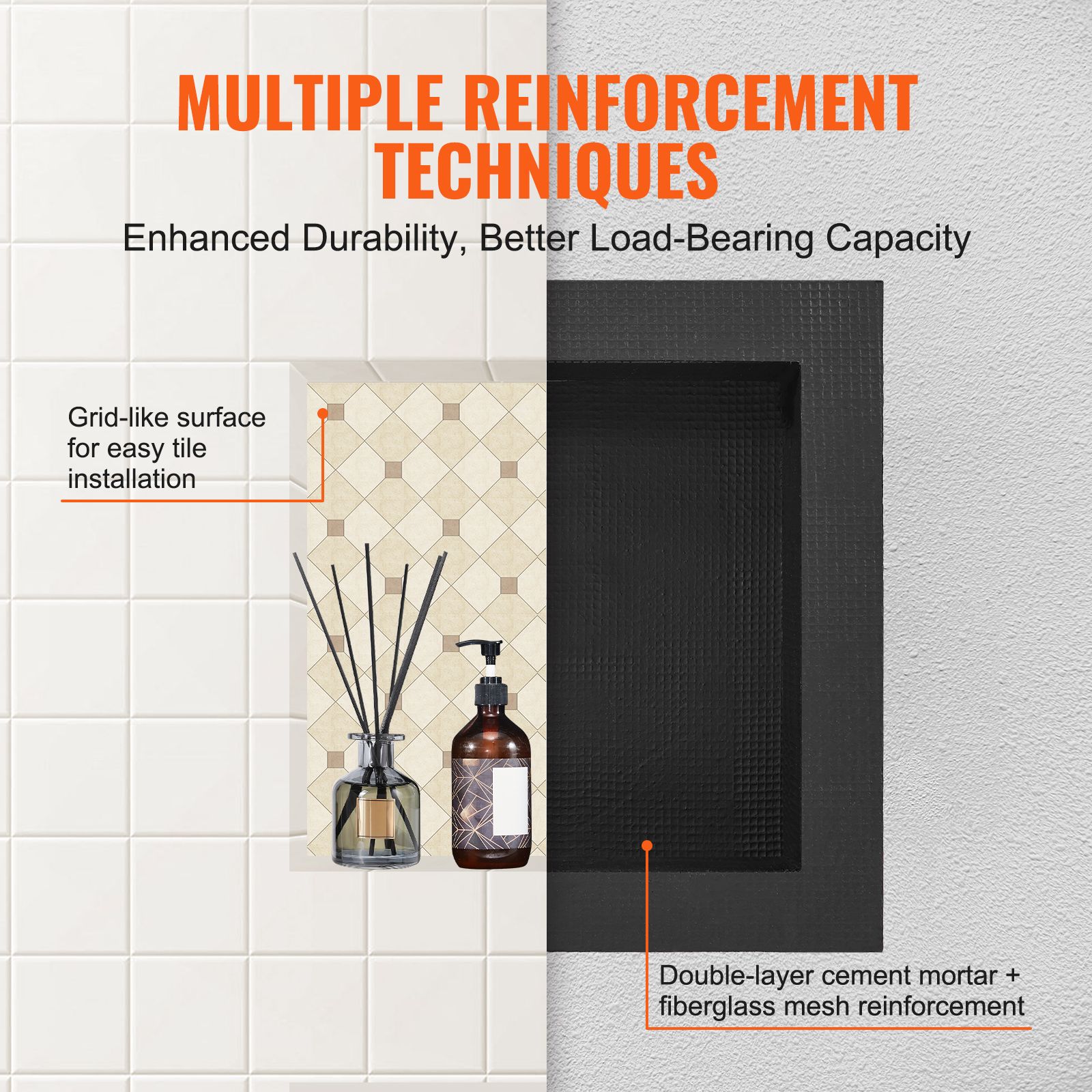 Shower Niche Ready for Tile 40.64 x 40.64 cm, Single Shelf Organizer, Square Corners Wall-inserted Niche Recessed, Sealed Protection Modern Soap Storage Niche โ image 4
