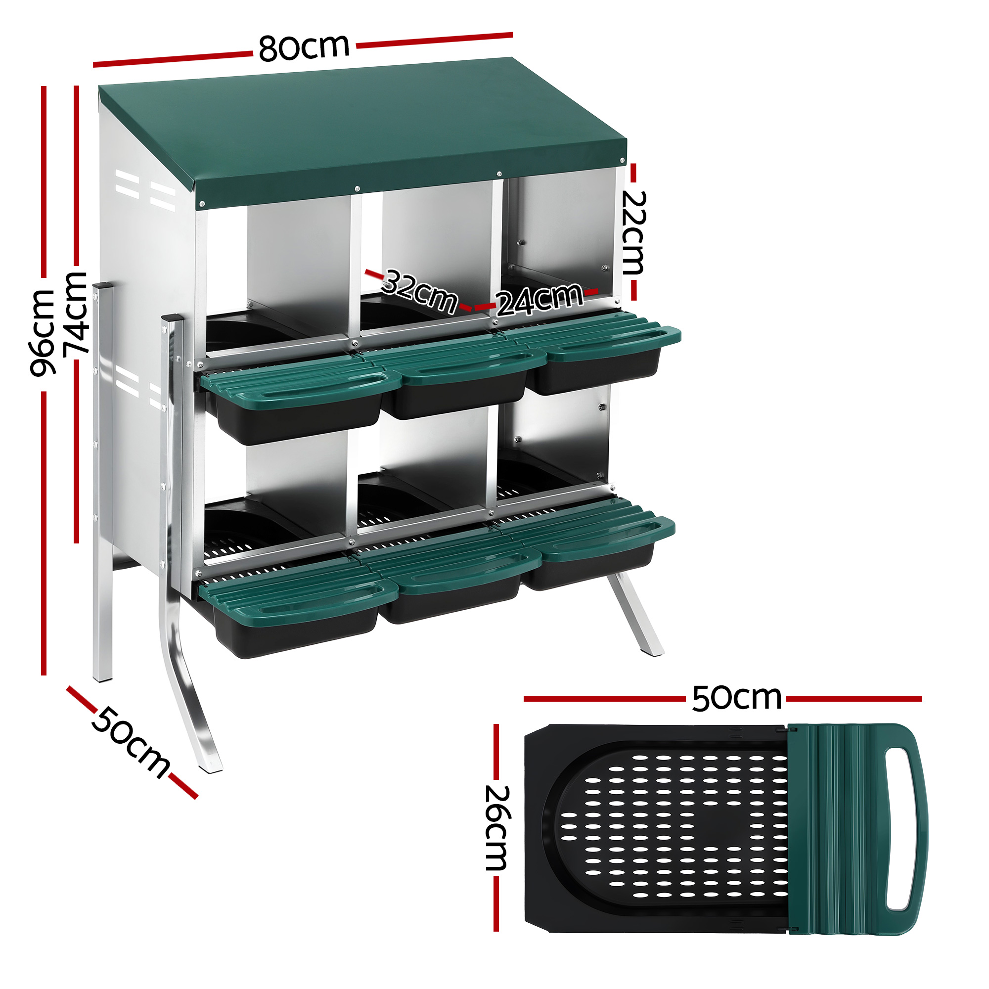i.Pet Chicken Nesting Box Roll Away Metal Nesting Box Wall Mounted 6 Holes Green — image 2