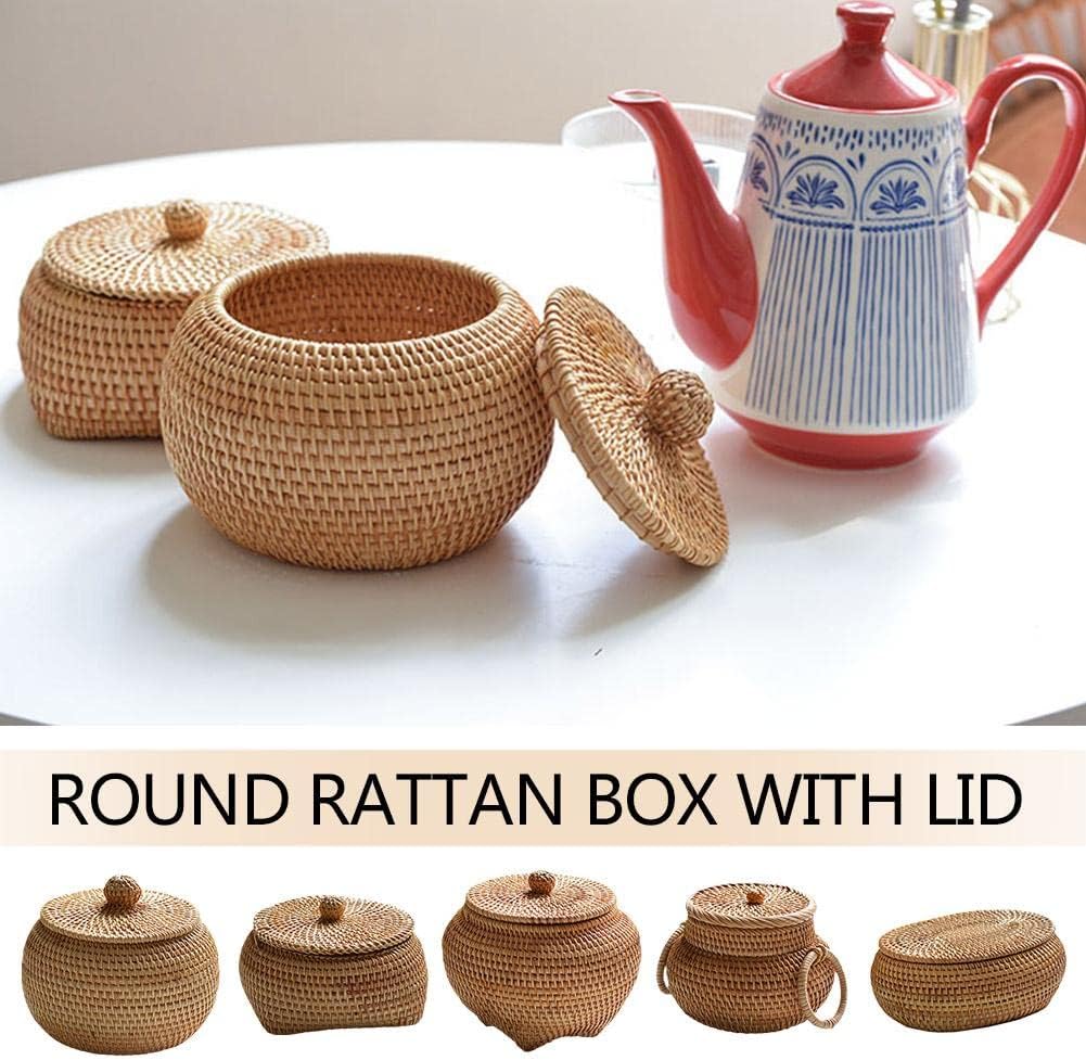 Handwoven Rattan Storage Basket with Lid, Multipurpose Tea and Bread Box for Kitchen, Bathroom, Picnic and Desk Organisation, Natural — image 3
