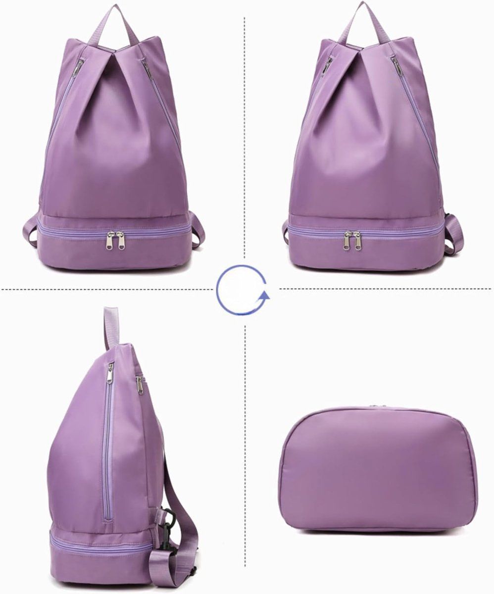Women Swim Backpack With Wet Dry Compartment And Ventilated Shoe Pocket, Foldable Odor Resistant Gym Bag For Pool Travel, Violet — image 4