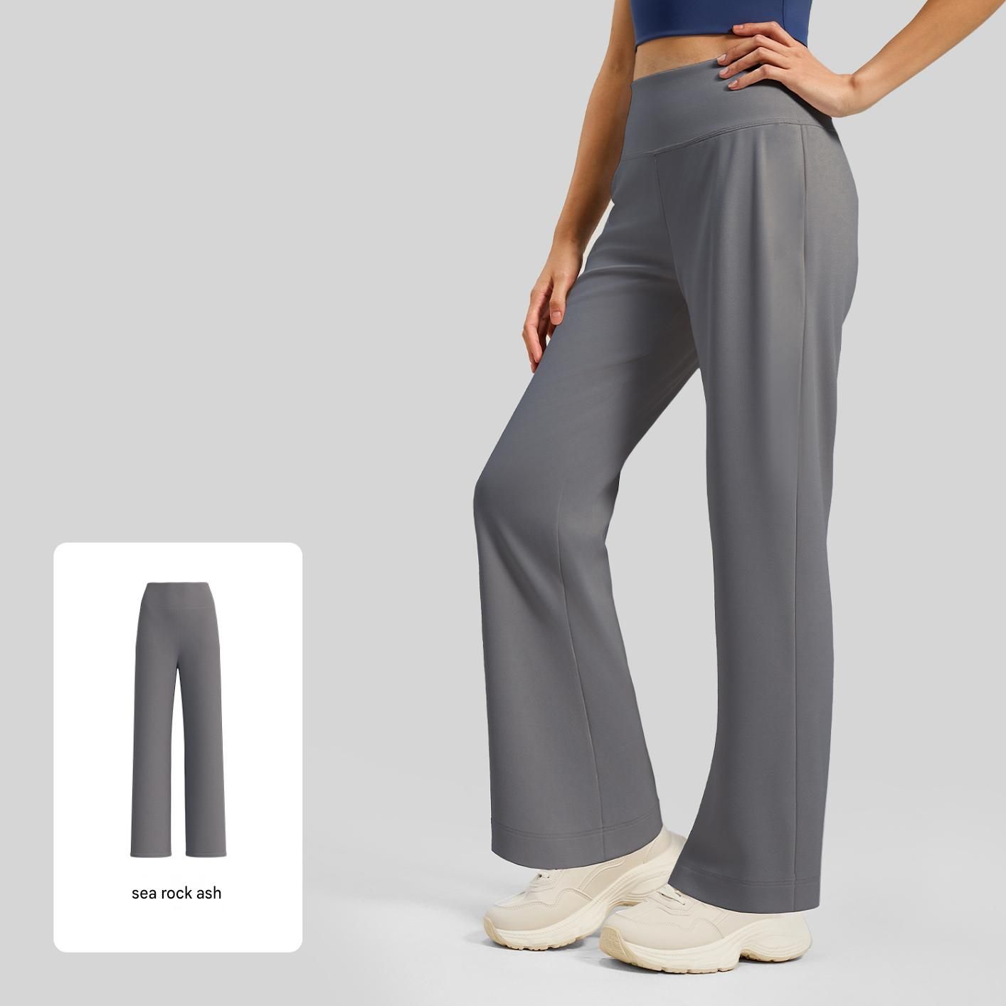 Women's High Waist Yoga Pants (L size)- Grey Loose Straight Leg Full Length Trousers with Rear Waist Pocket for Pilates, Studio Workouts, Lounging โ image 3