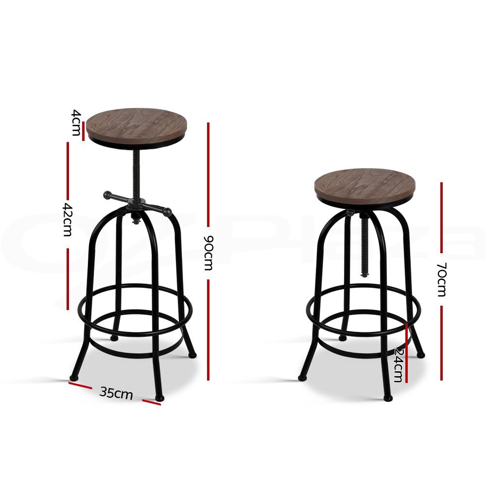 Artiss 3x Bar Stool Backless Swivel Counter Barstools 70-90cm Seat Height Adjustable Industrial — image 2