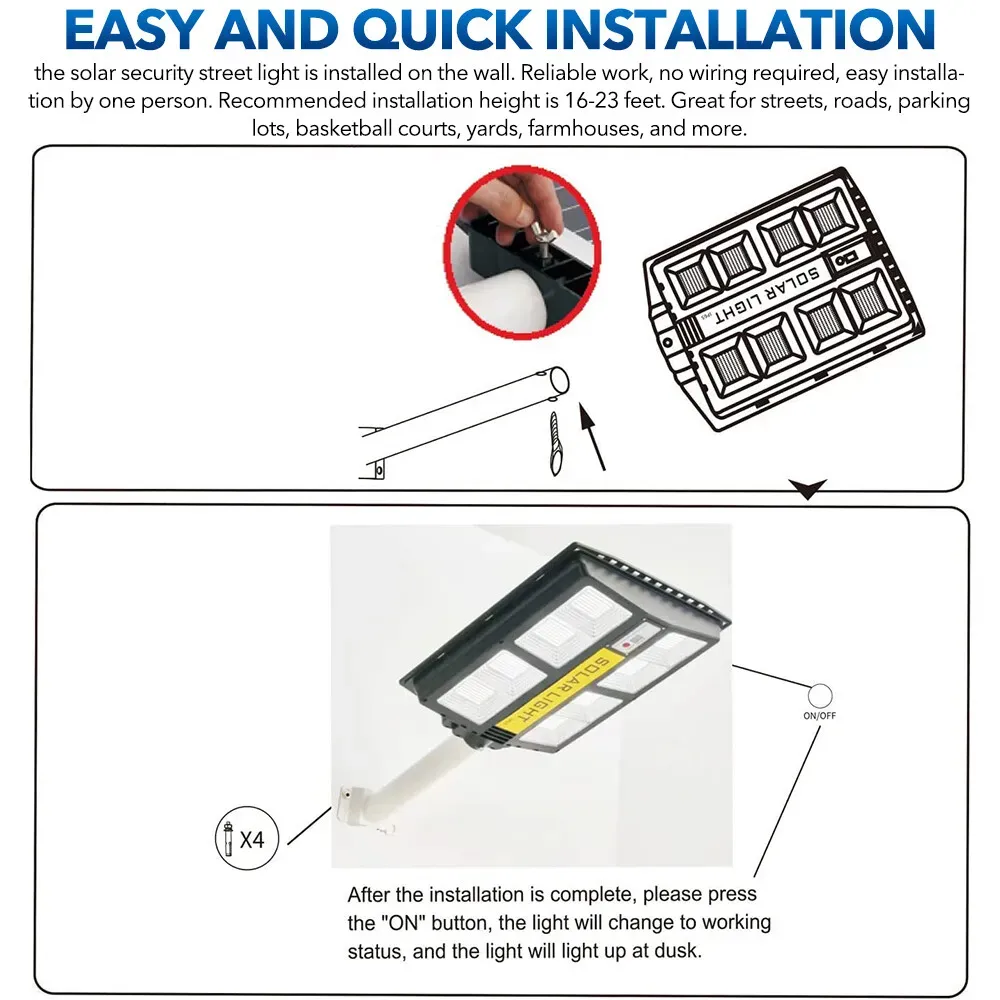80000LM 3500W Black Solar Street LED Light with Radar Sensor and Remote Control for Outdoor Use - 3500W/720LED — image 2