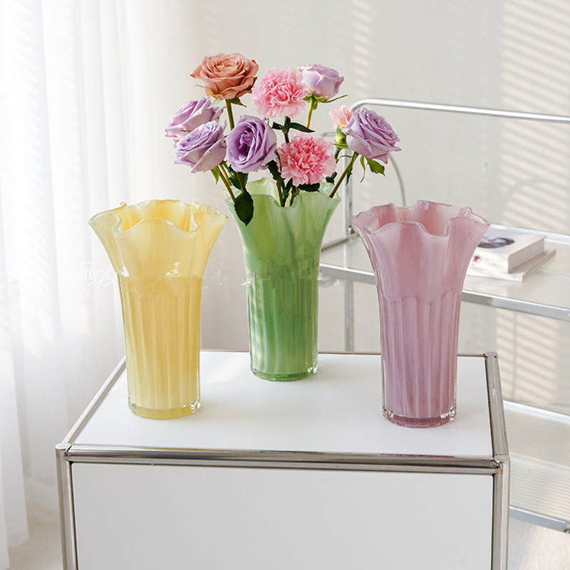 Nordic-Style Glass Vase - Elegant Fluted Flower Vase for Home Decor(Yellow) — image 3