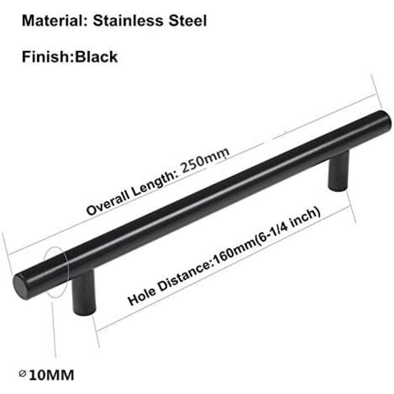 10 Pack Black Stainless Steel T Bar Cabinet Handle, 160 mm — image 4