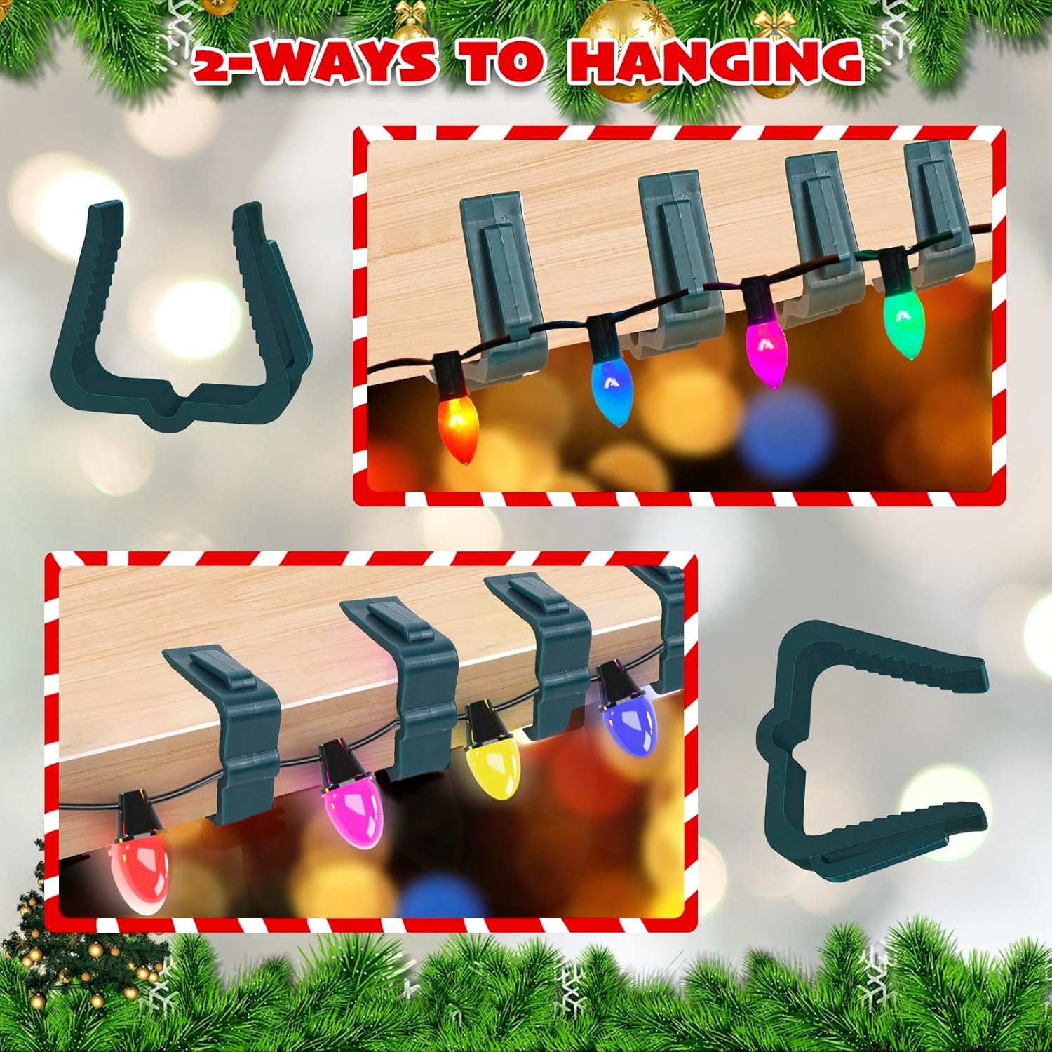 Christmas Light Hanger Clips Fascia Board Light Clips Plastic Holiday Deck Banister Hanger for Christmas Fascia Board Roof Gutter Fence Eave Decoration, Green — image 3