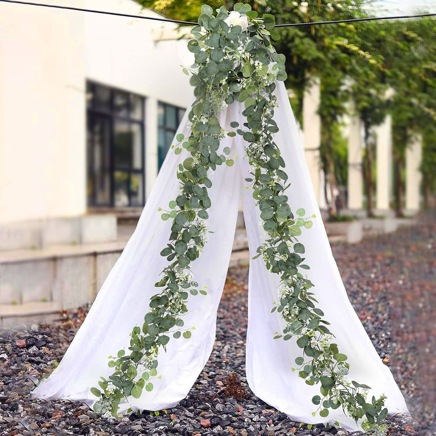 2pcs Artificial Fake Silver Dollar Eucalyptus Vines Table Runner for Wedding Arch Backdrop Table Centerpiece Home Mantle Decor — image 5