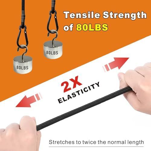 Bungee Cords with Carabiner Hooks Heavy Duty, Outdoor Black Bungee Straps, Strong Industrial Grade Elastic Bungee Rope for Securing Tarps, Luggage — image 2