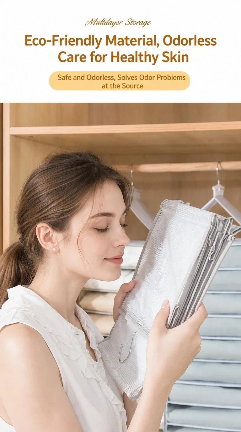 Large PVC Hanging Wardrobe Storage Organiser, 6 Compartment Garment Divider, Vertical Clothes Trousers Storage Pouch, Dusk Grey — image 2