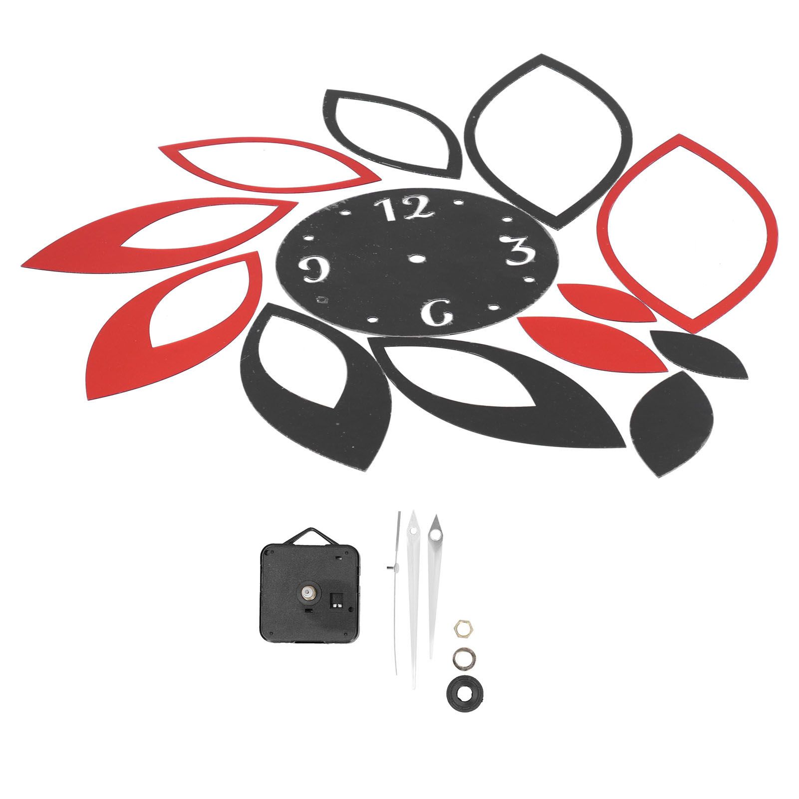 DIY Mirror Wall Clock Stickers Modern Decor for Home Living Room Background Sticker(Noir rouge ) — image 2