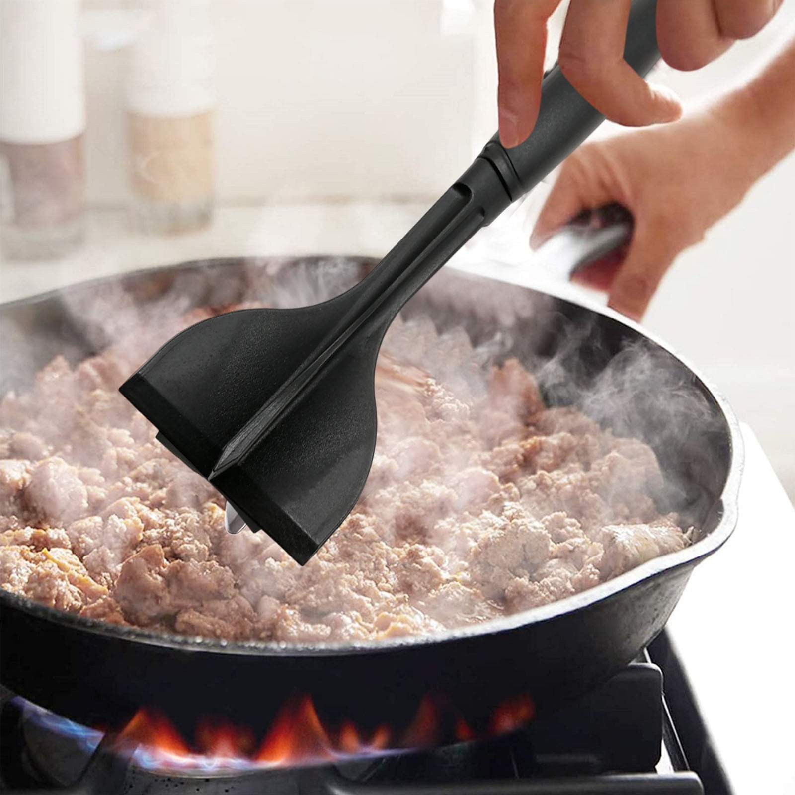 Manual Hamburger Meat Chopper Stirrer - Long Handle Chopper for Mixing Cutting, Egg Salad, Mashed Potato Red, Heat Resistant Meat Masher for Ground Beef β image 5
