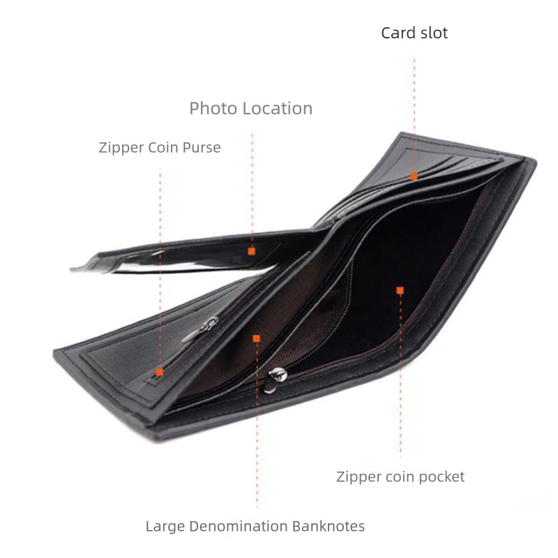 Dark Brown Men's PU Leather Bifold Wallet - Slim Short Design with Zipper Coin Pocket - Multi Card Slots and ID Window for Everyday Use — image 4
