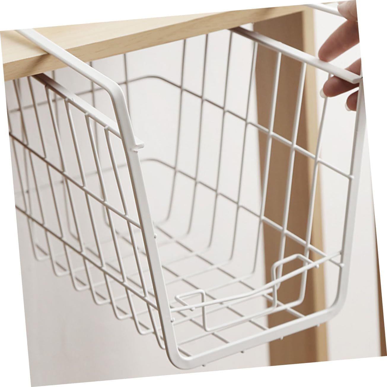 1Pc Shelf Metal Basket Under Cabinet Storage Shelf Snack Basket Organizer Bread Basket Wrought Iron Under The Stage White Office — image 3