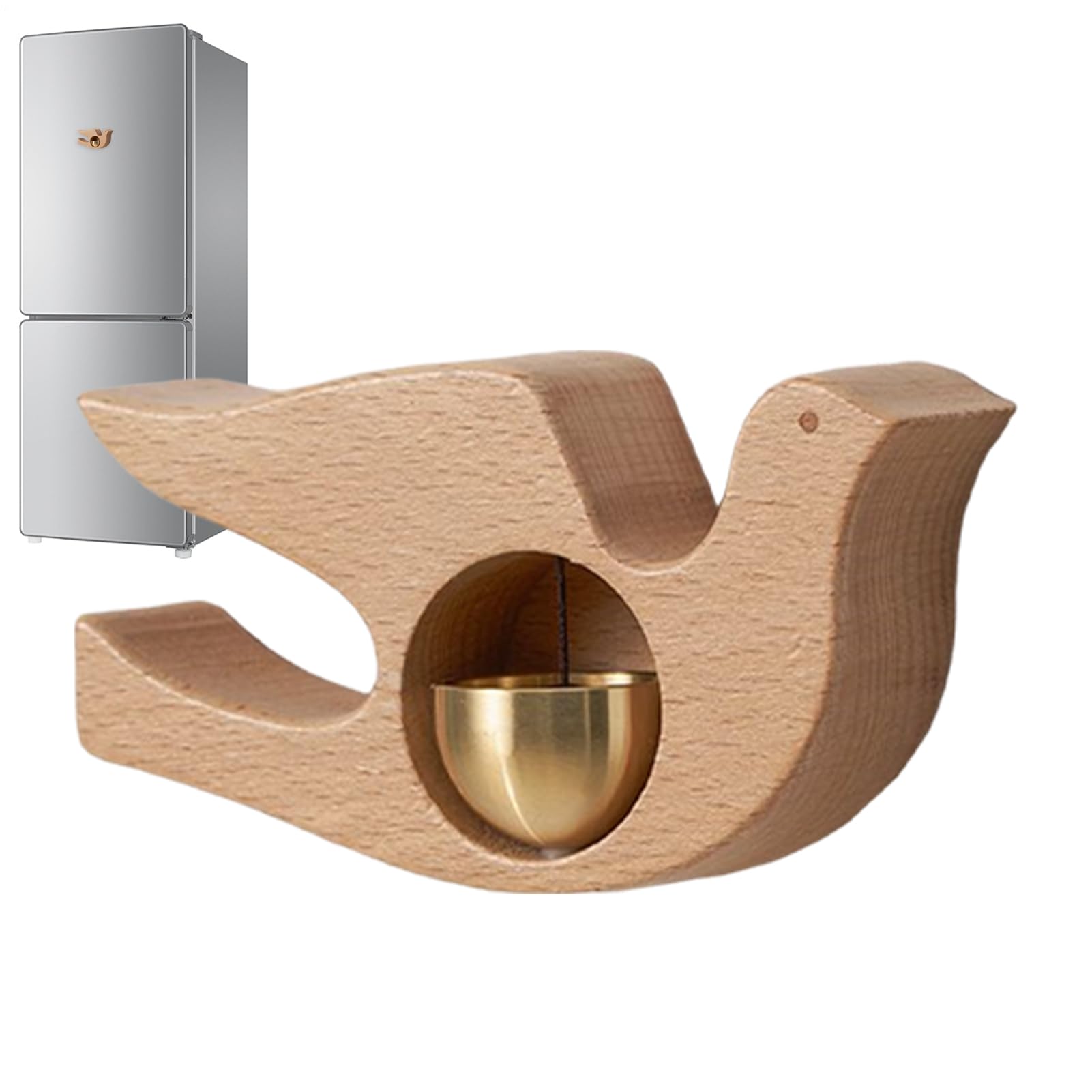 1 Piece Vintage Wooden Door Bell with Copper Chime and Magnetic Mount for Entryways and Bedrooms, Beech Whale Design — image 3