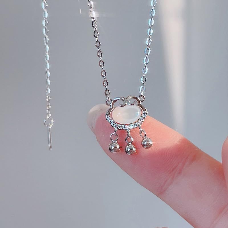 White Safety Lock Necklace Women'S Light Luxury Niche Design Sense Auspicious Clouds Longevity Lock Chain Gifts — image 4