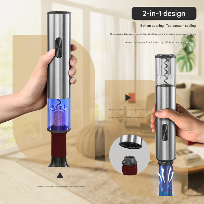 Electric Wine Opener Set 2-in-1 Rechargeable Automatic Corkscrew with Vacuum Seal Base Aerator Foil Cutter Professional Barware Australian Home Use — image 3