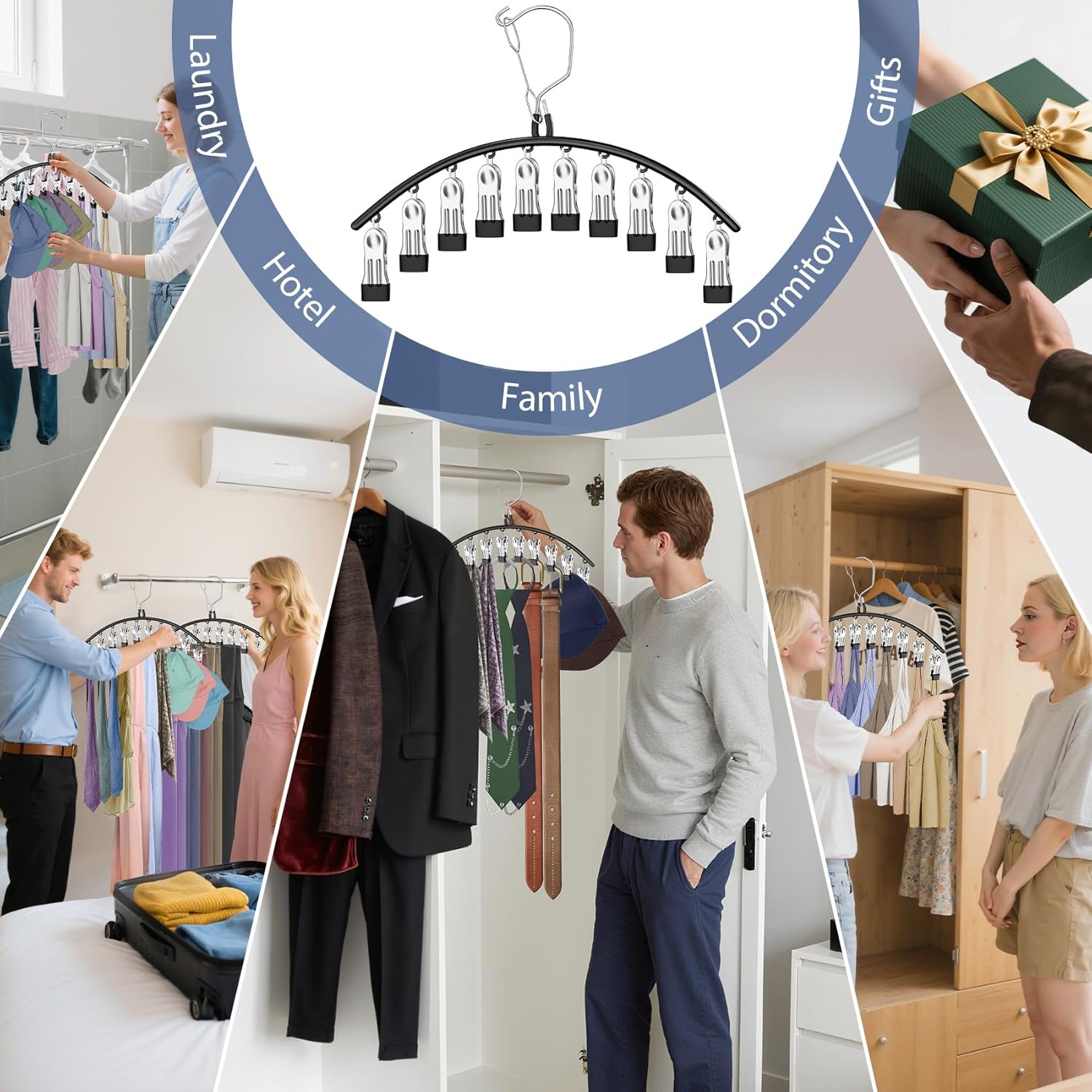 15 Pcs Travel Hangers Portable Foldable Travel Hanger Organizer and 3 Pack Skirt Pants Hangers with Clips — image 6