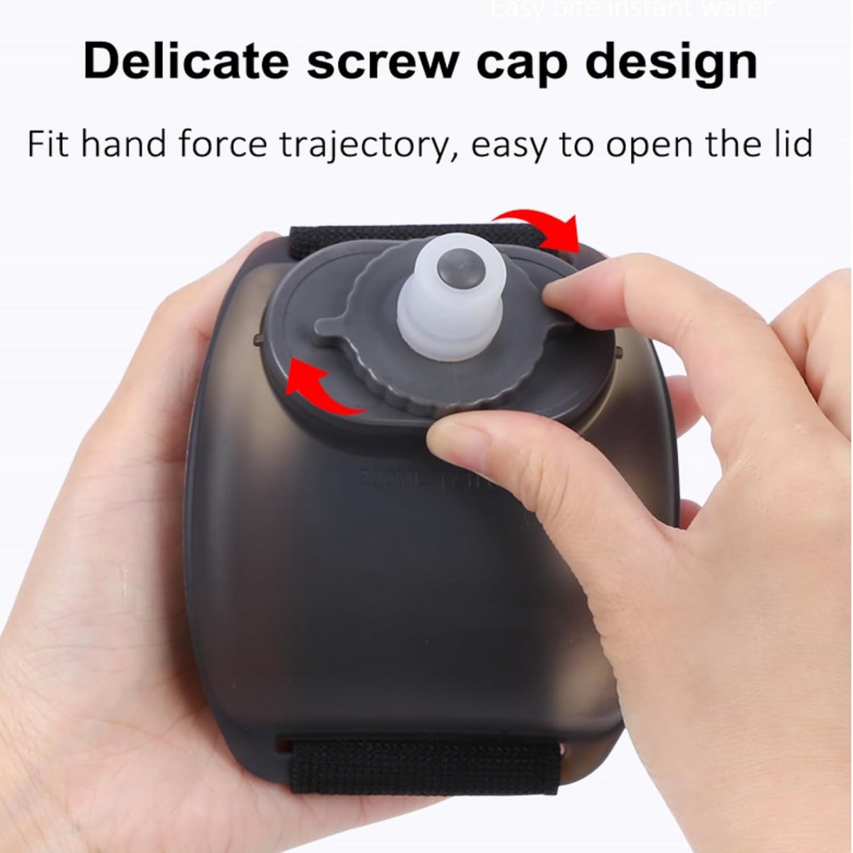 Wrist water bottle, sports cup, 200ml, silicone, hands-free, black — image 4