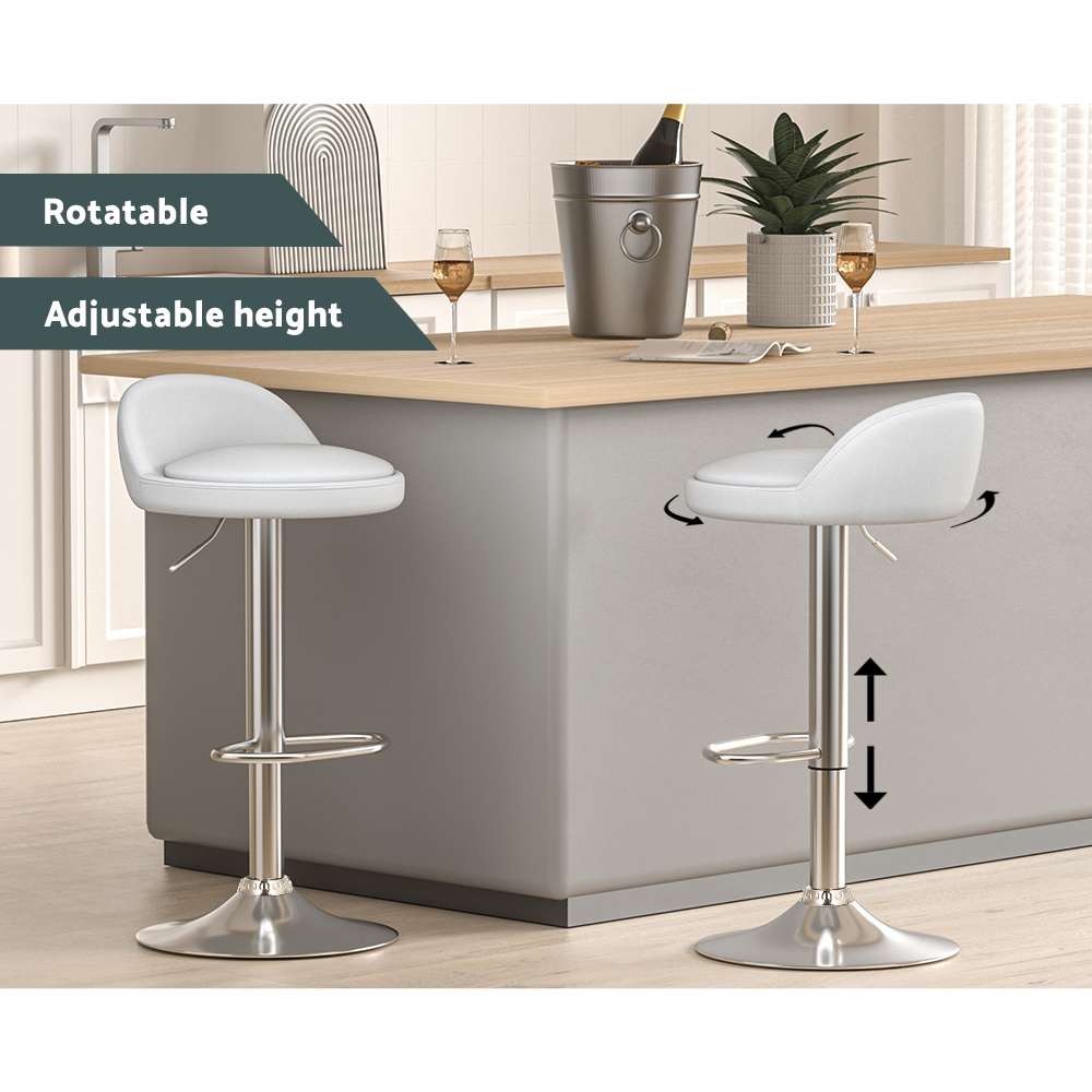 Artiss 2x Bar Stools PU Leather Gas Lift White โ image 4
