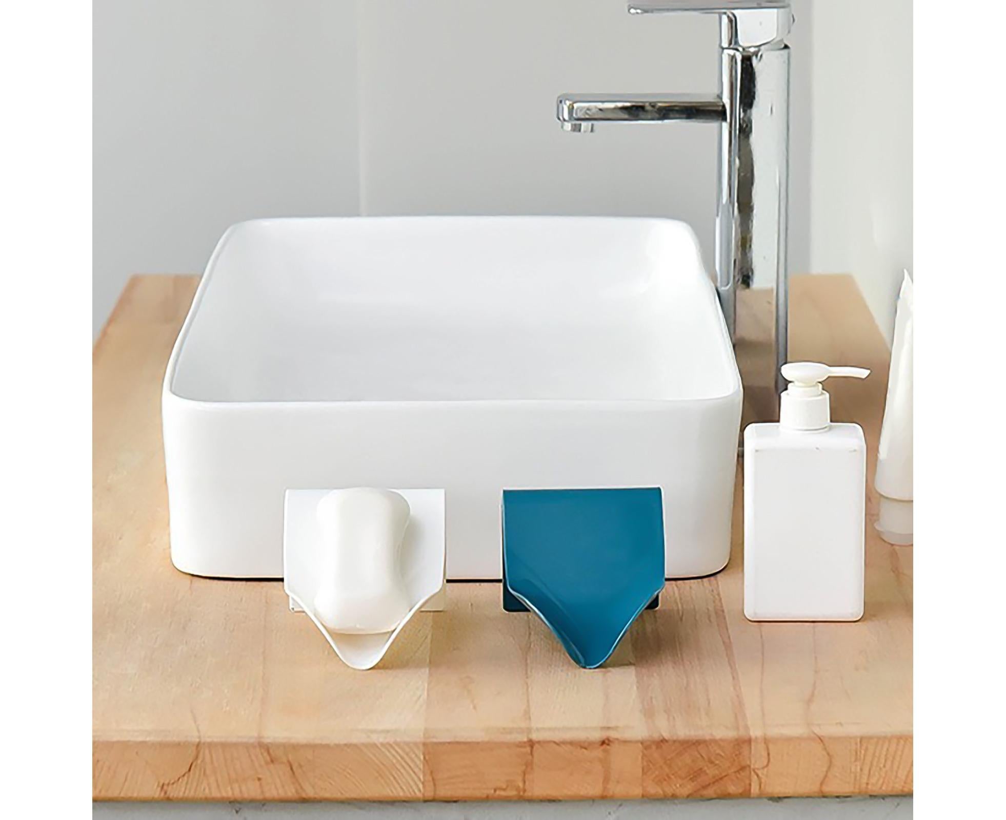 Seamless Wall-Mounted Hole-Free Soap Holder Bathroom Drainage Storage Rack Box-Yellow β image 3