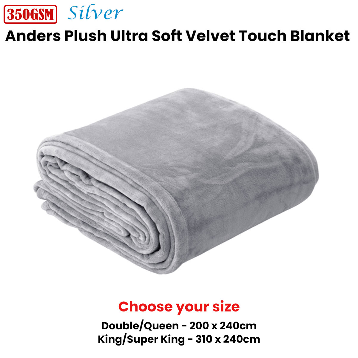 In 2 Linen 350GSM Plush Ultra Soft Velvet Touch Blanket Silver Double/Queen โ image 2