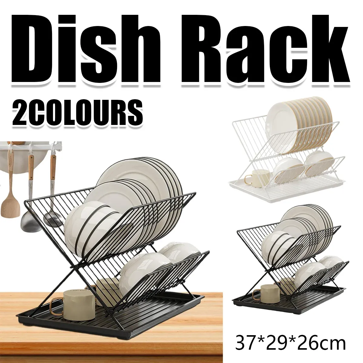 Kitchen Storage Rack Bowl Rack Household Draining Rack Multi-Functional Organizer - Black — image 2