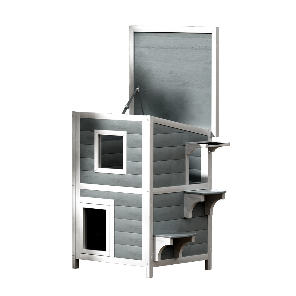 i. Pet Outdoor Cat House Shelter 56cm x 52cm x 82cm Rabbit Hutch Wooden Condo Small Outdoor Cat House
