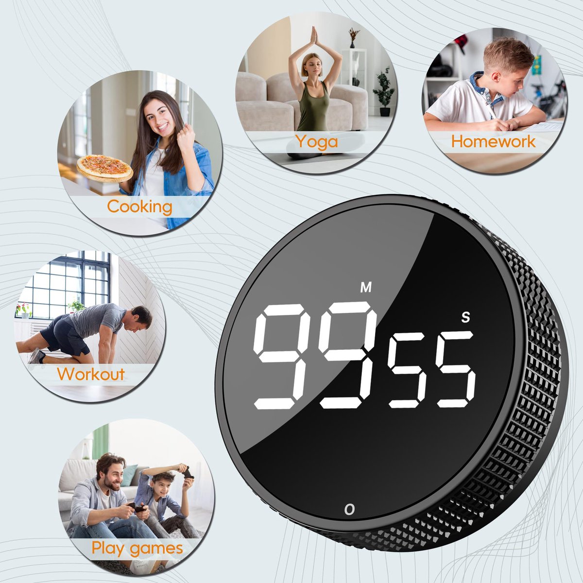 Digital Timer - Digital Kitchen Timer - Smart Timer - LED Display - Magnetic - 360° Rotation - BBQ Alarm Clock - Silver — image 4