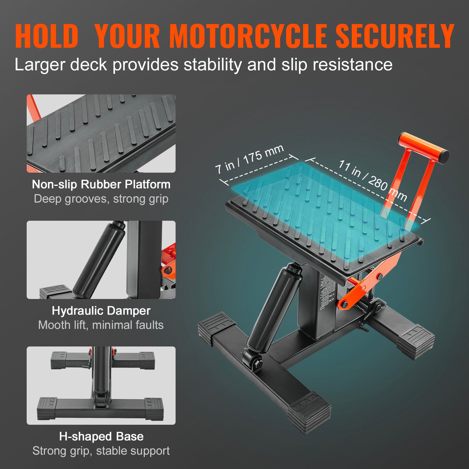 Dirt Bike Lift Stand, Motorcycle Jack Lift Stand 440 lbs Capacity and Hydraulic Lift Operation, Adjustable Height Hoist Table, for Dirt Pit Bike Repair — image 3
