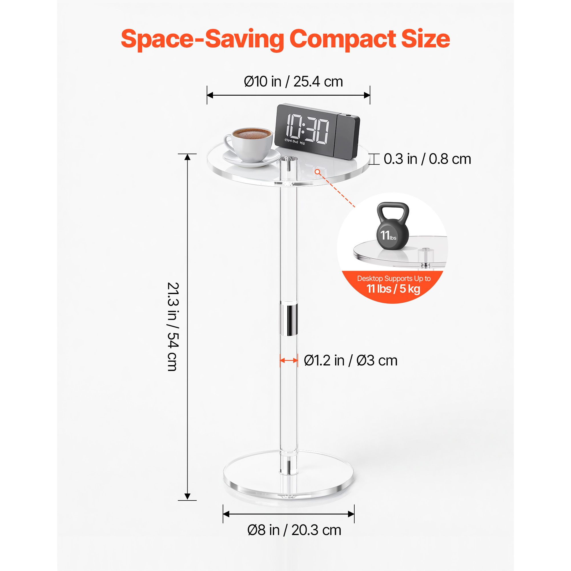 Acrylic Drink Table, Clear End Table Round Top with Solid Post, Modern Acrylic Cake Table Stand, Transparent Side Desk for Coffee, Drink, Food, Snack, Easy — image 3
