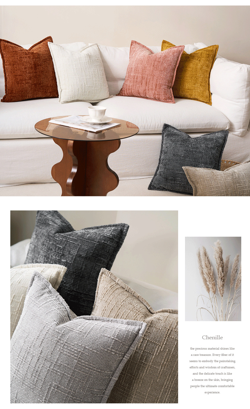 Coffee Chenille Crosshatch Textured Pillow Covers Set of 2 - Modern Minimalist Sofa Bed Cushion Covers 45 × 45cm & 30 × 50cm(without pillow core) — image 5
