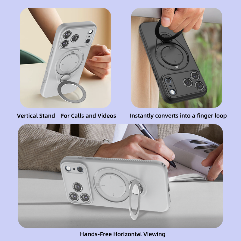 Magnetic Shockproof Case with 360-Degree Rotating Ring Stand for iPhone 17 Pro Max – Slim Protective Phone Cover with Airbag Corners and Wireless Charging — image 6
