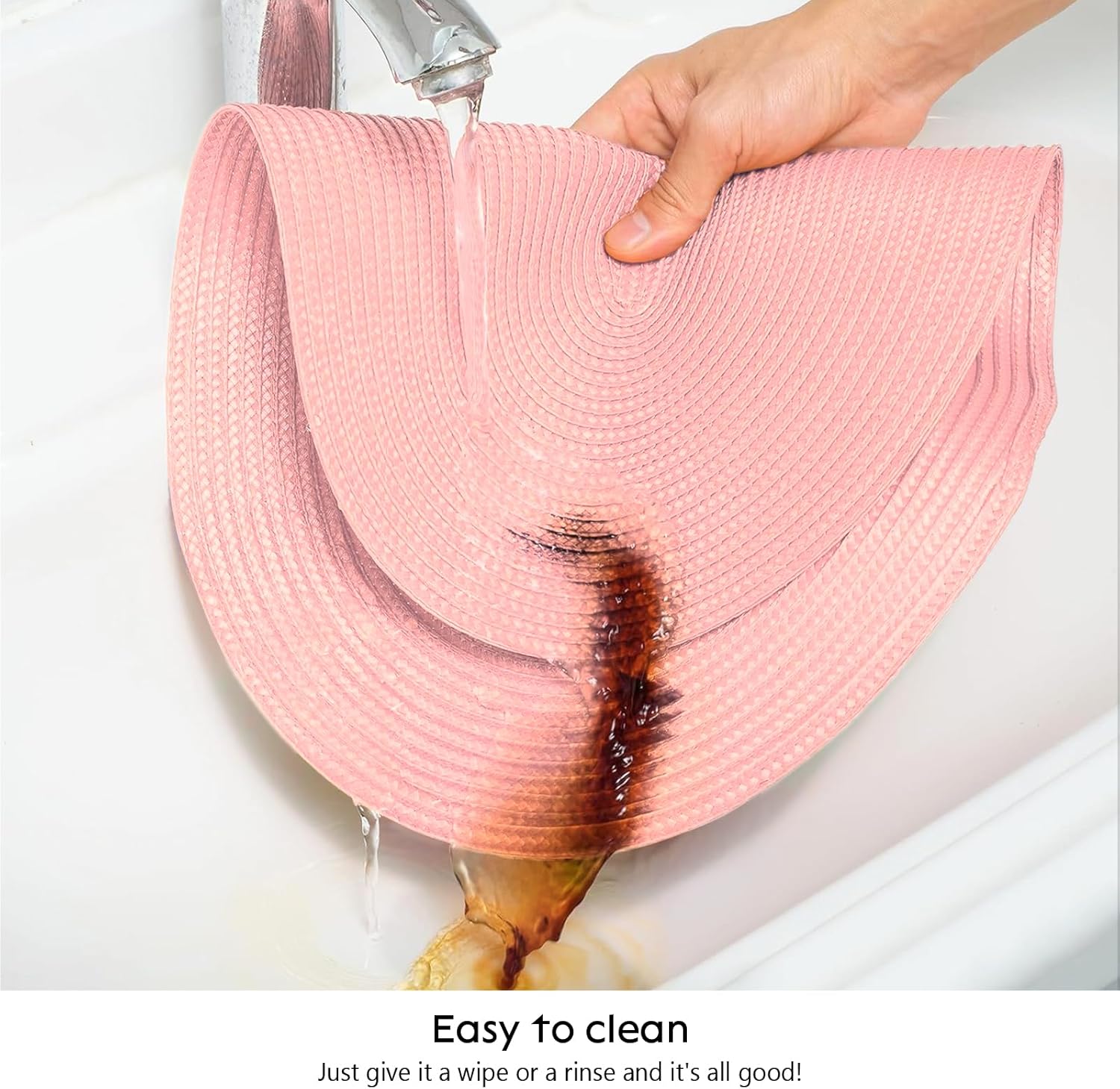 Placemats Set of 6 for Dining Table Washable Woven Non-Slip 18x12 inches Placemat Heat-Resistant Durable Table Mats for Dining Table Easy to Clean(Pink) — image 3