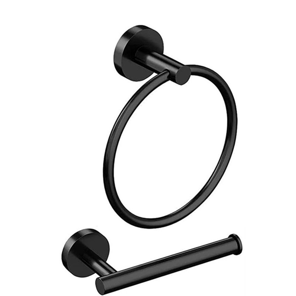 Matte Black Toilet Paper Holder and Hand Towel Holder, 2 Pieces Bathroom Hardware Accessories Set, Stainless Steel Sturdy Wall Mount Toilet Paper Roll Holder