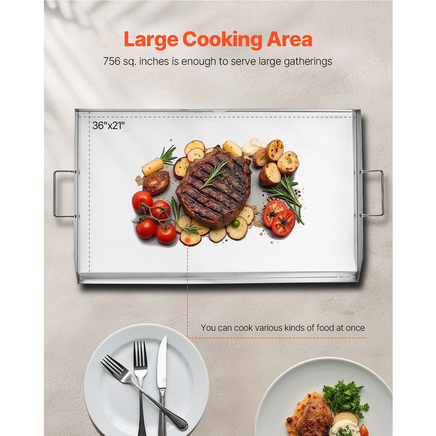 36 × 22 in Flat Top Griddle Stainless Steel Universal BBQ Grill Pan Cookware — image 4