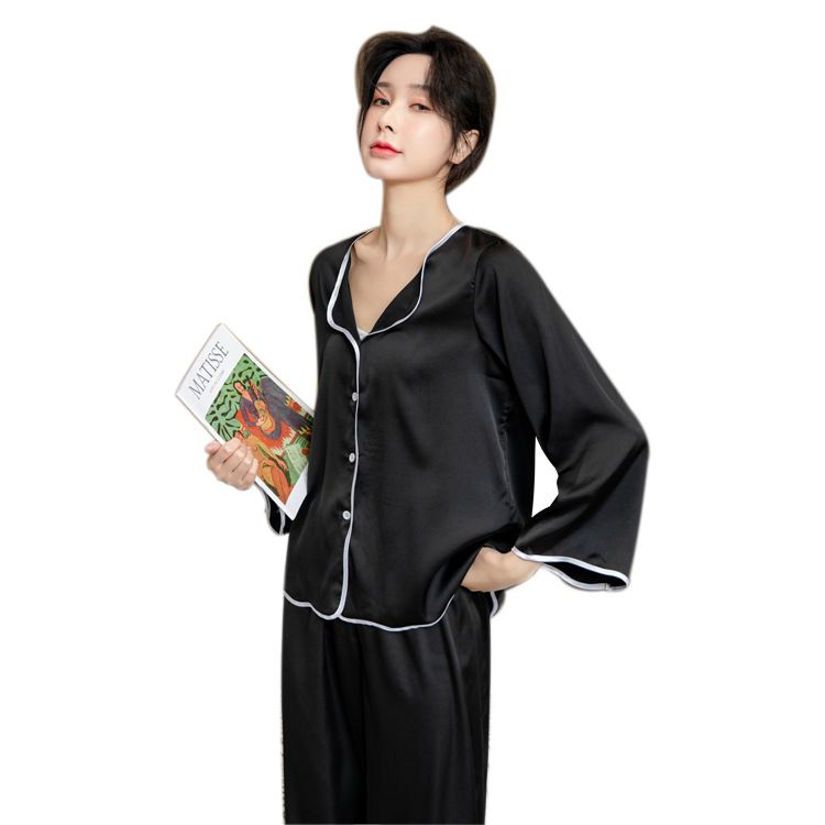 Ming Yu Ya Si Ice Silk Pajamas Set Long Sleeve Black โ image 5